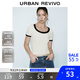 UR2025春季新款女裝時尚撞色拼接修身U型領(lǐng)短袖T恤UWM450033 淺黃色 M