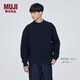 無印良品（MUJI）男式 美利奴羊毛纜繩花紋圓領毛衣 冬季長袖針織衫 AA0PJA3A 深藏青色 M（170/92A）