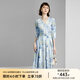 顏域時(shí)尚印花氣質(zhì)連衣裙女秋季2024新款優(yōu)雅中長(zhǎng)款七分袖V領(lǐng)裙子 藍(lán)花 M/38