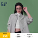 Gap【情人節(jié)】男女裝夏季純棉logo條紋長(zhǎng)袖襯衫寬松廓形上衣461250 灰色 M (170/92A) 亞洲尺碼