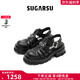 SugarSu沈夢(mèng)辰迪麗熱巴同款|24夏復(fù)古增高豬籠羅馬厚底涼鞋女 黑色 37
