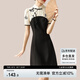 尚都比拉旗袍改良版連衣裙小個(gè)子夏季復(fù)古中國(guó)風(fēng)裙子 黑拼杏花 L