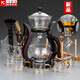 玻璃自動茶具套裝家用懶人全自動磁吸泡茶器現(xiàn)代簡約創(chuàng)意日式功夫茶具 貼花邀月自動+6金把杯+茶道合金+茶洗+杯架
