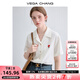 VEGA CHANG襯衫女2025夏季新款新款經(jīng)典豎條肌理少女感繡花小衫 暖米杏 M
