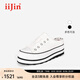 艾今（IIJIN）夏季女鞋7.5cm厚底內(nèi)增高經(jīng)典帆布一腳蹬包頭拖鞋女AF788DBU(AL) 白色 34