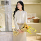香影法式文藝風(fēng)白色襯衫女2026春季新款木耳邊系帶領(lǐng)長(cháng)袖通勤上衣 鷺白 M 160/84A/95-110斤