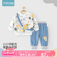 優(yōu)奇嬰兒衛(wèi)衣套裝秋季新款半歲一歲春秋款外穿時(shí)髦洋氣運(yùn)動(dòng)男寶寶秋裝 藍(lán)色 80cm