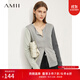 AMII女裝2025拼色毛衣外套新款針織開(kāi)衫莫蘭迪女裝打底上衣薄 灰色 XL 170/92A