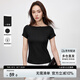 尚都比拉春夏簡約穿搭T恤女修身氣質(zhì)短袖一字領(lǐng)白色上衣 黑色  L 
