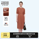 Teenie Weenie小熊女裝夏裝圓領(lǐng)松緊收腰長(zhǎng)款短袖A字基礎(chǔ)款連衣裙 橙色 S
