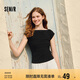 森馬（Semir）短袖T恤女短款純色顯瘦2025夏緊身一字領(lǐng)上衣小性感107425100091