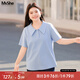 MsShe大碼女裝2025新款夏裝【珠地棉】休閑氣質(zhì)polo領(lǐng)短袖T恤 冰河藍(lán)色現(xiàn)貨 4XL
