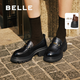 百麗（Belle）復(fù)古抓皺鎏金樂福鞋女25秋新商場(chǎng)款牛皮粗跟jk樂福鞋E1Y1DCA5預(yù)售 黑色 37