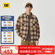 CAT卡特新品男士休閑格子短款長(zhǎng)袖襯衫式寬松棉服外套輕戶外 棕色 XL