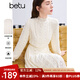 百圖betu女裝冬季新款連衣裙高領收腰絨感提花蕾絲裙子女2411T86 淺杏色 L