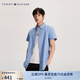 TOMMY HILFIGER【舒適府綢】夏季男裝商務(wù)休閑易打理短袖襯衣襯衫男外套78J9746 天藍色GU1 L （推薦：150-165斤）