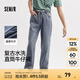 森馬（Semir）森柔牛仔|牛仔褲男復(fù)古水洗寬松直筒褲夏季長(zhǎng)褲抽繩時(shí)尚潮流 牛仔中藍(lán)88201 S