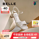 百麗（Belle）氣質(zhì)一字帶涼鞋女2025夏季新款商場(chǎng)同款真皮粗跟涼鞋D6L1DBL5 米白 36 (230mm)