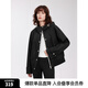 ELLE法式設計感抽繩連帽寬松短款外套女2025春季新款休閑通勤上衣 黑色 S