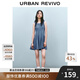 UR2025春季新款女裝撞色蕾絲蝴蝶結(jié)無(wú)袖牛仔連衣裙UYY850056 藍(lán)色 S