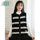Halo Queen針織馬甲女春秋條紋撞色針織開(kāi)衫紐扣上衣外套新品H143Z5004
