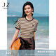 玖姿·安娜蔻【海鹽之夏】miu風(fēng)拼色條紋針織短袖T恤女2025夏季新款 條咖啡 L
