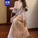 羅蒙（ROMON）新中式國風(fēng)套裝女時尚胖mm盤扣開衫背心碎花半身裙氣質(zhì)旗袍三件套 三件套裝 L (建議120-140斤)