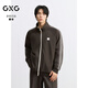 GXG男裝 立領(lǐng)開襟衛(wèi)衣撞色明線長袖上衣 25年秋季新品 咖色 XL