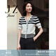 玖姿（JUZUI）商場(chǎng)同款老錢風(fēng)條紋針織T毛衫女裝夏款JZEX30803 條米白 L