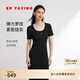 EP雅瑩女裝 修身顯瘦連衣裙短袖中長(zhǎng)款裙小黑裙 夏季商場(chǎng)同款4530A 黑色 M