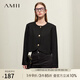 AMII2025秋新款優(yōu)雅氣質(zhì)圓領(lǐng)異形扣肌理感香風(fēng)短外套女墊肩上衣 黑色 160/84A/M