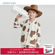 Aimer kids愛(ài)慕兒童萌趣牛奶工中性馬甲AK341C521 白底咖奶牛紋滿印 140