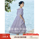 茵曼（INMAN）七七同款連衣裙2025夏女裝新款田園純棉提花方領(lǐng)A字泡泡袖蛋糕裙 紫色 M