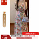 蕓蕁裙子女夏季2025新款法式復古港風v領碎花掛脖連衣裙設計感小眾氣 升級款高品質(zhì)【圖色】連衣裙 2XL 建議130-145斤