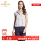 喬萬尼 夏季新品桑蠶絲襯衫簡約通勤OL風(fēng)polo領(lǐng)豎條紋真絲上衣 白色條紋 L