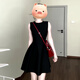 GARNUO黑色連衣裙子女夏季法式赫本風小個子收腰顯瘦無袖背心小黑裙短裙 黑色 XL 【121-135斤】