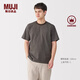 無印良品（MUJI）男式天竺編織圓領短袖T恤男士打底衫男款休閑上衣夏季男裝 棕色條紋 M (170/92A)