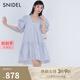 SNIDEL春夏甜美V領(lǐng)泡泡袖鏤空刺繡公主連衣裙SWFO241310 藍色 S （0）