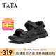 他她（TATA）運動休閑涼鞋男戶外厚底真皮沙灘鞋2025夏季新款27B17BL5 黑色 41