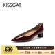 KISSCAT金晨同款接吻貓[CAT系列]貓掌鞋單鞋女簡(jiǎn)約通勤高跟鞋尖頭船鞋女 暗酒紅色 （瘦腳卡碼拍小一碼） 39 (245mm)