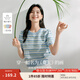 茵曼（INMAN）索羅納涼感條紋短袖t恤女裝輕薄2025夏季新款針織衫上衣 藍色 M
