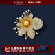 HKHL 滿鉆櫻花胸針女士珍珠胸花高檔禮服西裝別針絲巾扣女生生日禮物 滿鉆櫻花胸針