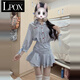 LPOX2025新款學(xué)院風(fēng)miu系藍(lán)色襯衫連衣裙子女春夏季氣質(zhì)收腰百褶短裙 藍(lán)色 M 45/55kg