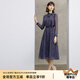 顏域波點氣質(zhì)連衣裙女裝2024新款春季紫色優(yōu)雅中長款系帶長袖裙子 紫花 XL