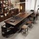 燕木匠南美胡桃木大長(cháng)茶桌帶烏金石茶盤(pán)家用客廳茶幾辦公室原木大板茶臺 整板6：3米4+主*1+客*4+元寶凳*2