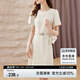 尚都比拉設(shè)計(jì)感拼接連衣裙夏季高級(jí)感氣質(zhì)百褶裙小個(gè)子中長(zhǎng)裙子 杏色 L
