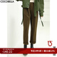 COCOBELLA立體打褶工裝褲女秋時(shí)尚穿搭復(fù)古高腰休閑褲PT819 深咖 S