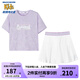 Skechers斯凱奇童裝女童針織短袖短裙夏季套裝兒童戶外舒適T恤衫P224G043 淺雪青色/00EW 150 cm