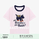 Basic House/百家好休閑百搭撞色領(lǐng)小狗設(shè)計(jì)感夏季新款短袖針織衫 粉色 L