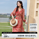 尚都比拉春秋中長款印花紅色連衣裙氣質女神范顯瘦度假裙子 紅花 XL 